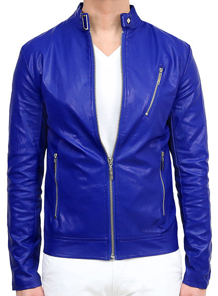 Biker Leather Jacket - Deep Blue