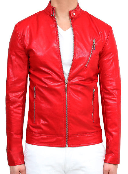 Biker Leather Jacket - Deep Red