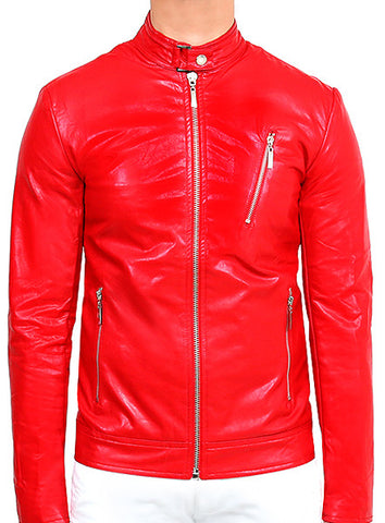 Biker Leather Jacket - Deep Red