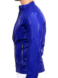 Biker Leather Jacket - Deep Blue