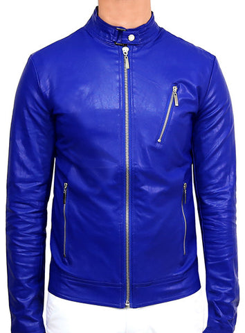 Biker Leather Jacket - Deep Blue