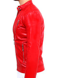 Biker Leather Jacket - Deep Red